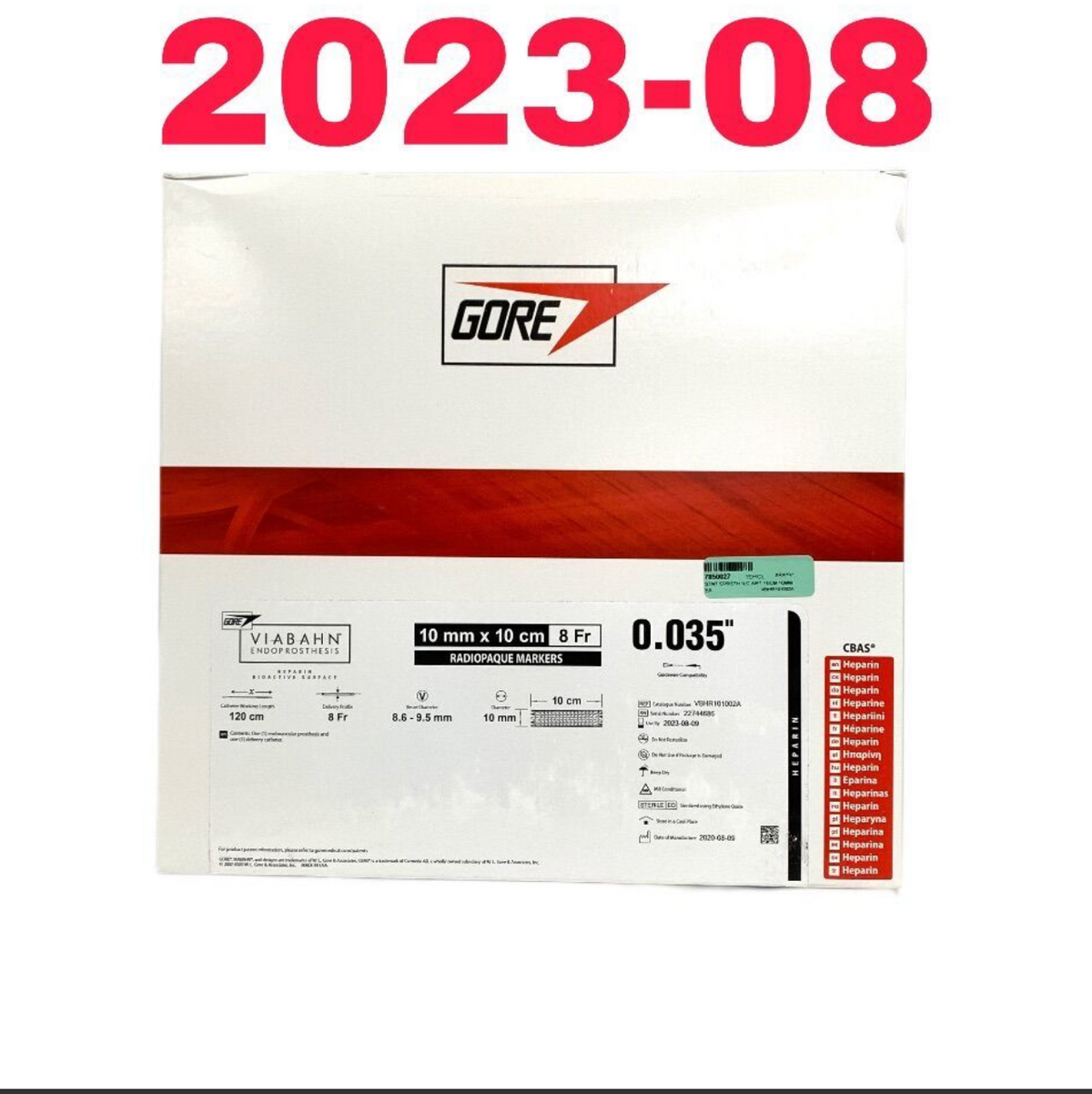 GORE VBHR101002A VIABAHN ENDOPROSTHESIS CBAS HEPARIN RADIOPAQUE MARKERS EXP 2023 08