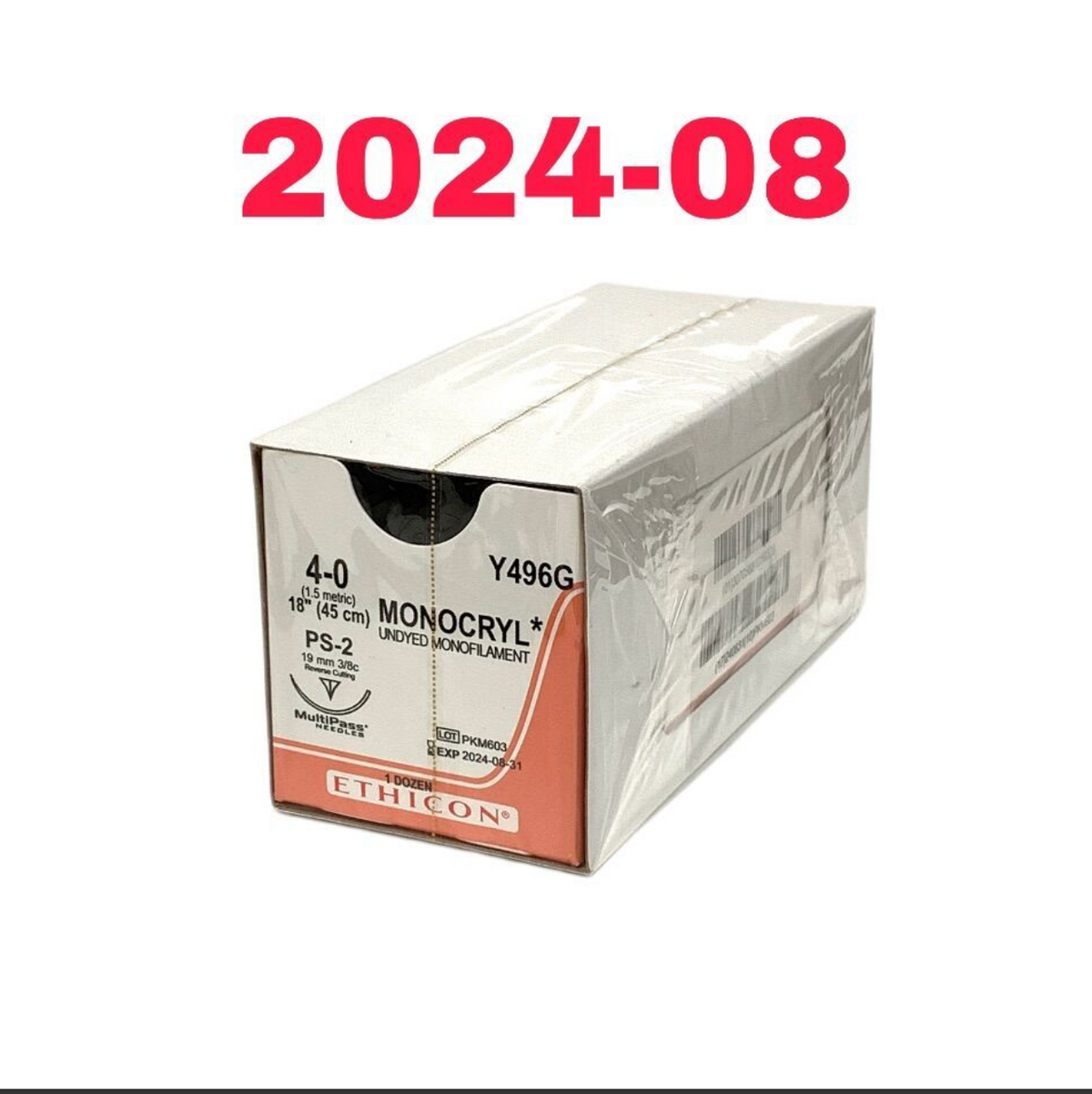 ETHICON Y496G MONOCRYL UNDYED MONOFILAMENT ABSORBABLE SUTURE EXP 2024 08