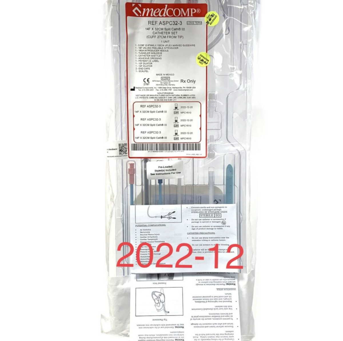 MEDICAL COMPONENTS ASPC32-3 14FX32CM SPLIT CATH III CATHETER SET EXP 2022 12
