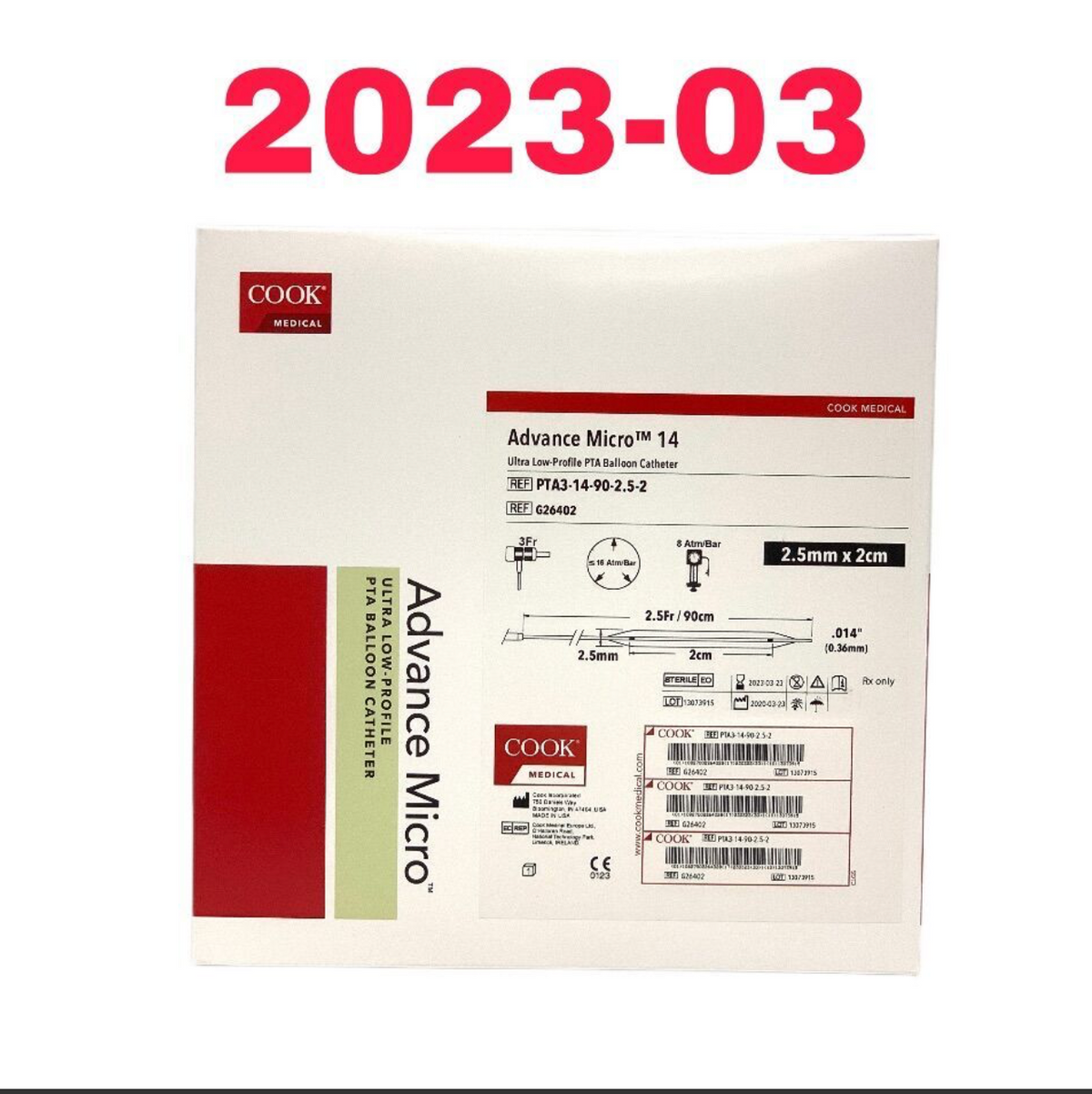 COOK MEDICAL G26402 Advance Micro 14 Ultra Low-Profile PTA Balloon Catheter EXP 2023 03