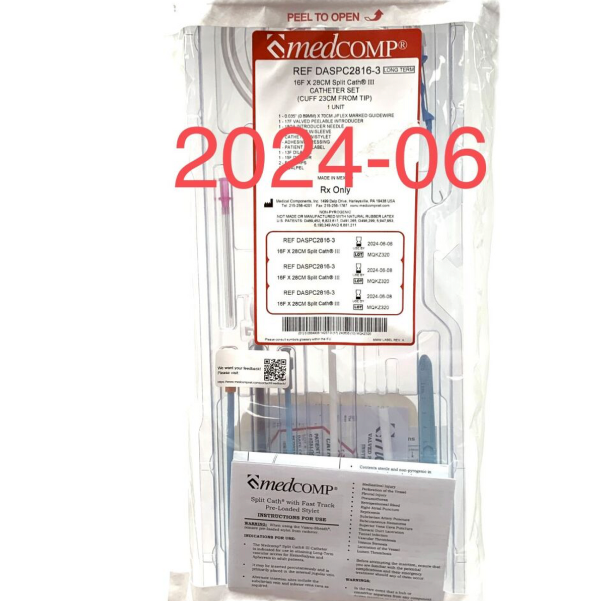 MEDICAL COMPONENTS DASPC2816-3 16F X 28CM SPLIT CATH III, CATHETER SET
