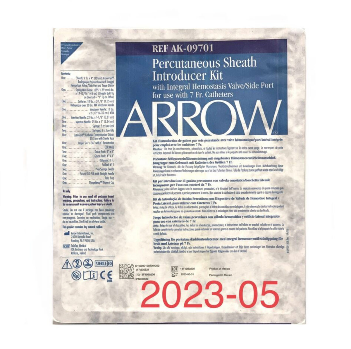 ARROW AK-09701 PERCUTANEOUS SHEATH INTRODUCER KIT EXP 2023 05