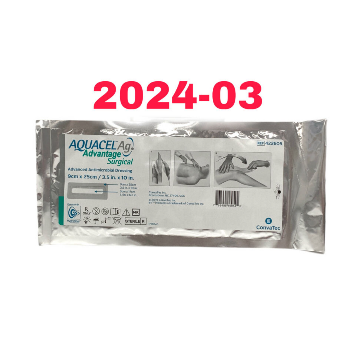 CONVATEC 422605 AQUACELAG ADDVANCED ANTIMICROBIAL DRESSING EXP 2024 03