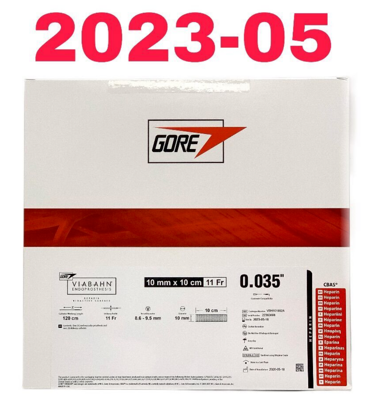 GORE VBH101002A VIABAHN ENDOPROSTHESIS HEPARIN BIOACTIVE SURFACE EXP 2023 05