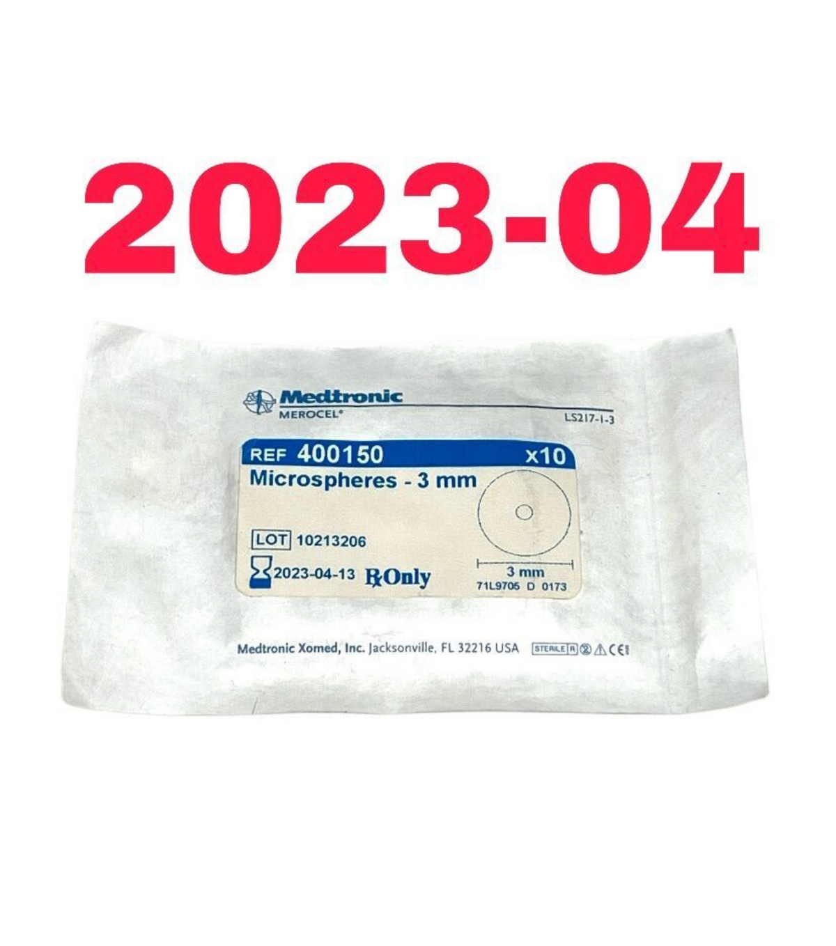 MEDTRONIC/ XOMED 400150 MEROCEL Microspheres  3 mm X 10 EXP 2023 04