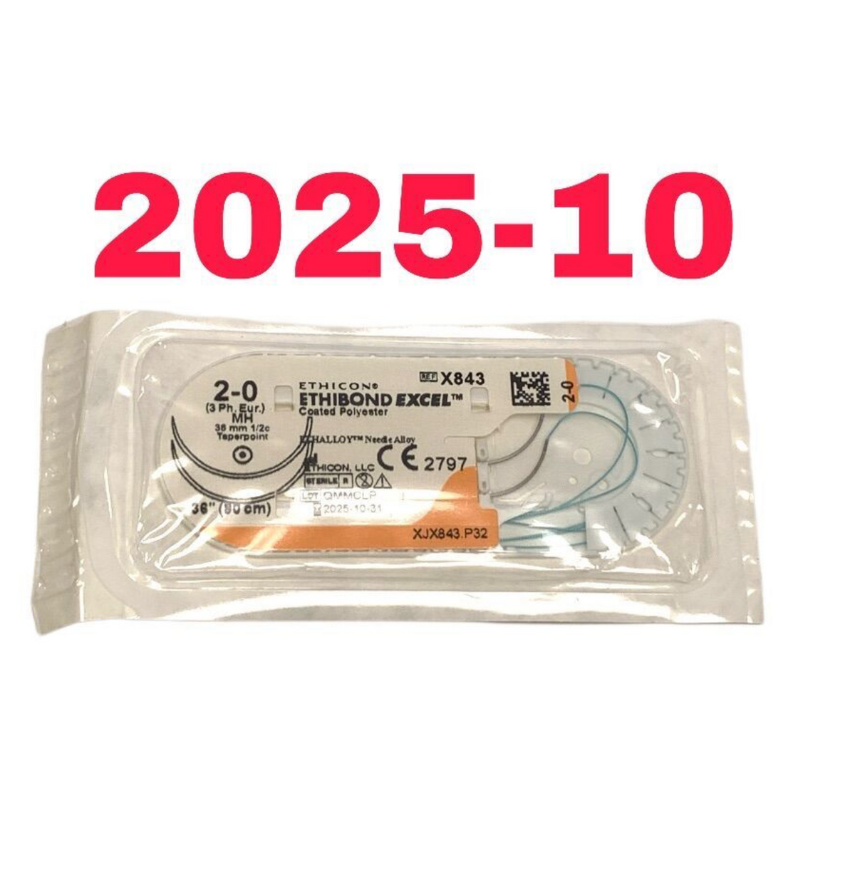 ETHICON X843H ETHIBOND EXCEL Coated Polyester Suture EXP 2025 10