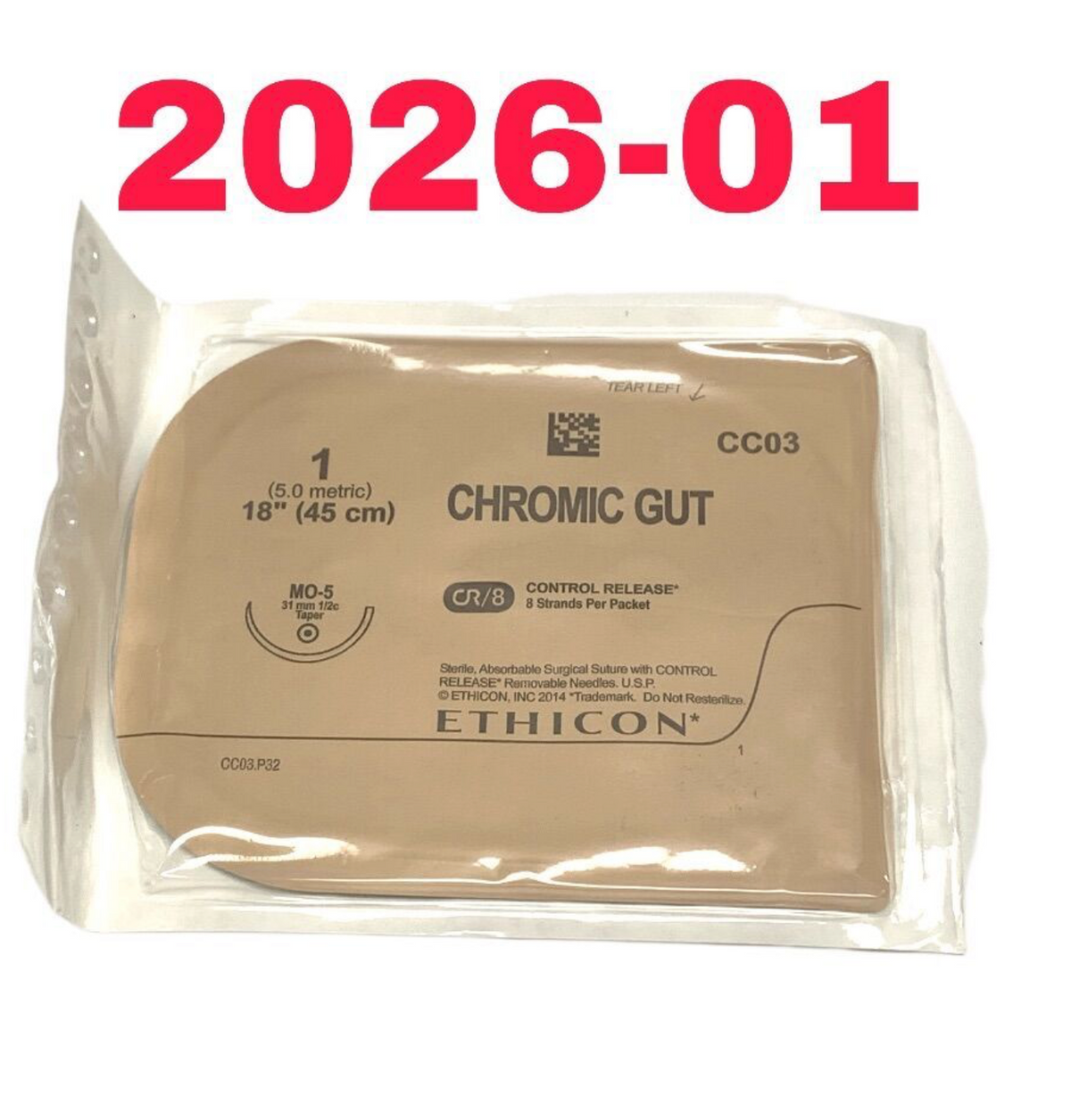 ETHICON CC03 CHROMIC GUT CONTROL RELEASE SINGLE STRAND DELIVERY EXP 2026 01
