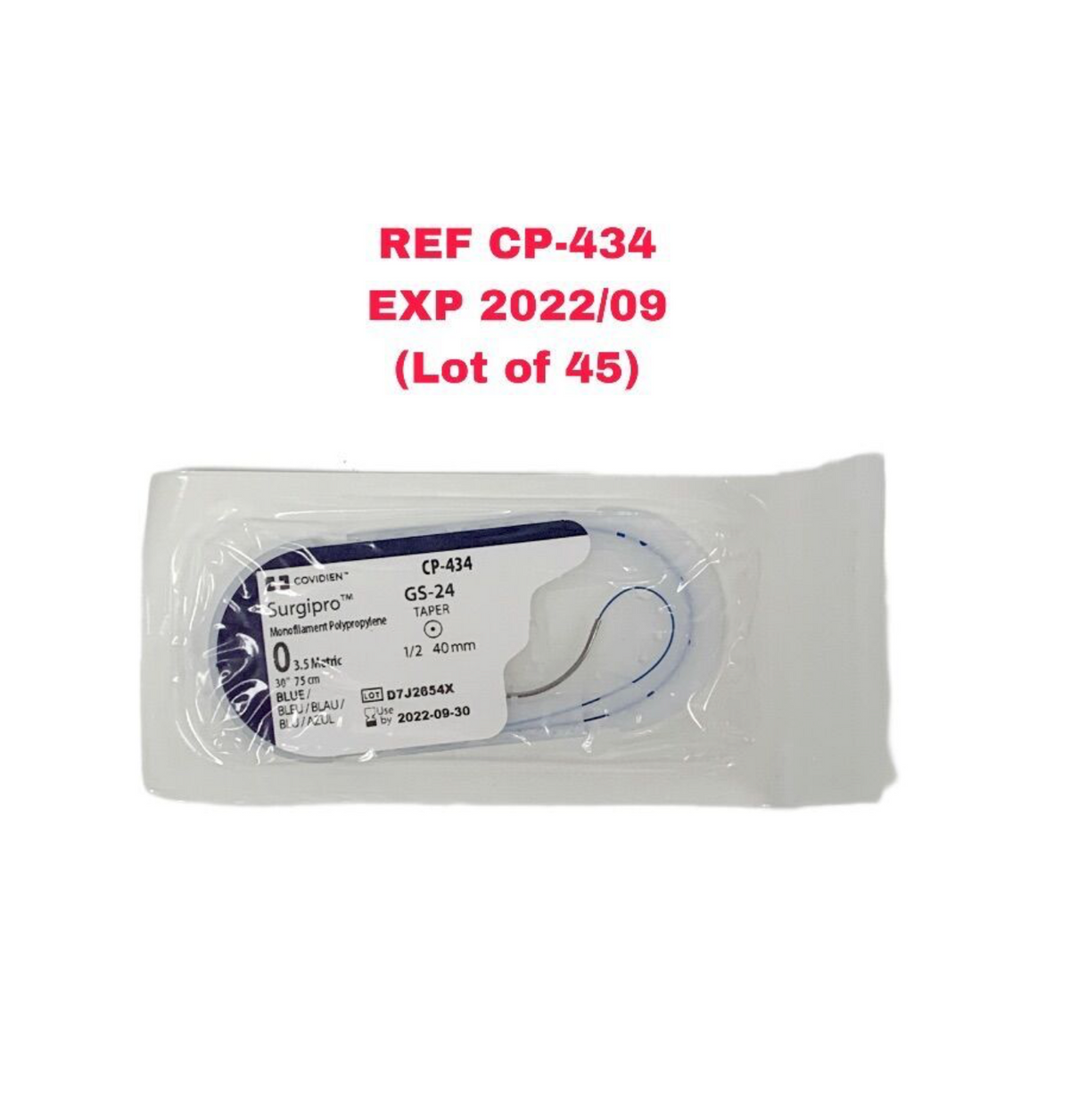 COVIDIEN CP-434 Surgipro Mono filament Polypropylene GS-24 TAPER EXP 2022 09 (Lot of 45)