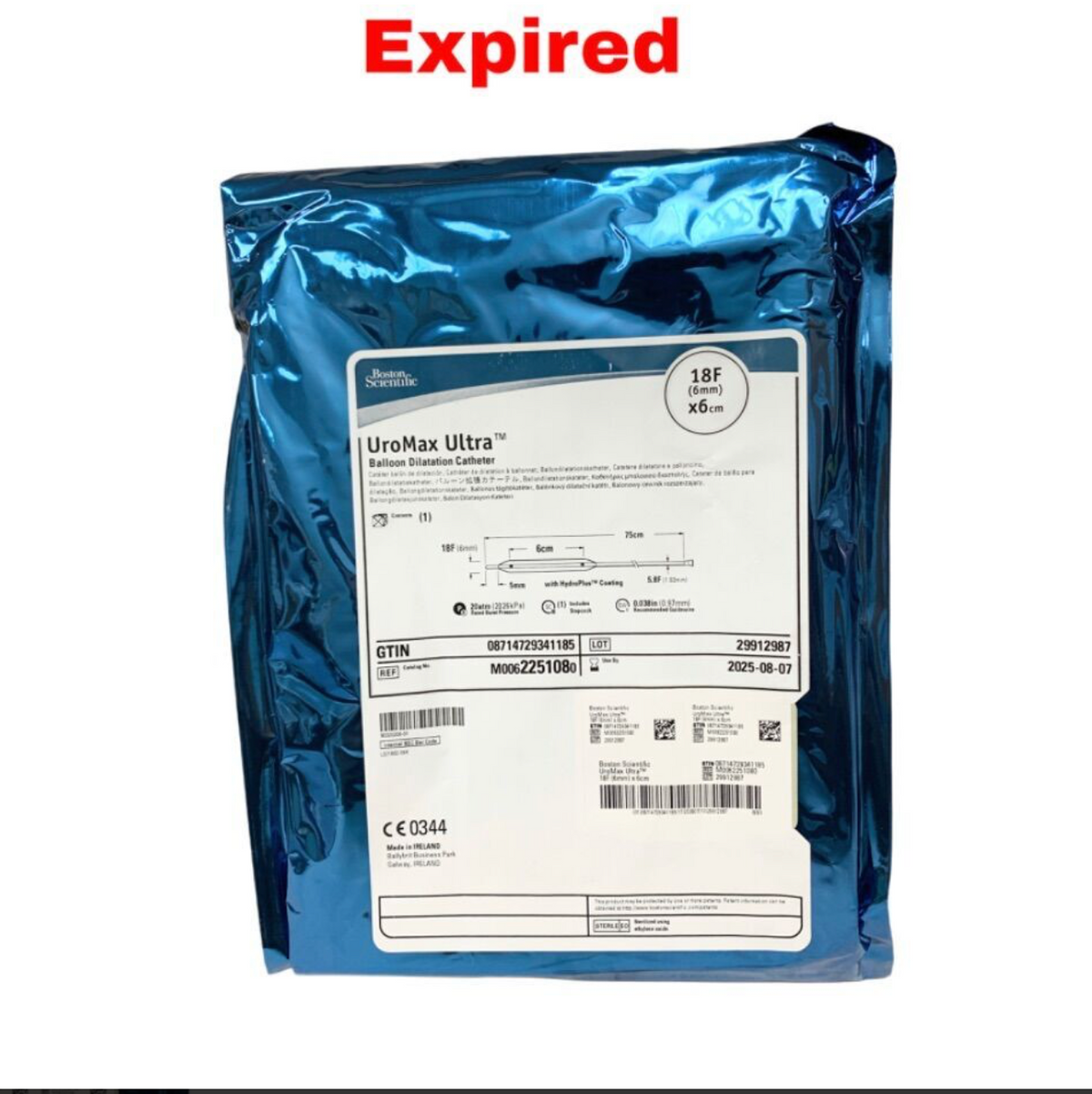 BOSTON SCIENTIFIC M0062251080 UroMax Ultra Balloon Dilatation Catheter 18F (6mm) x 6cm Exp.2025 08