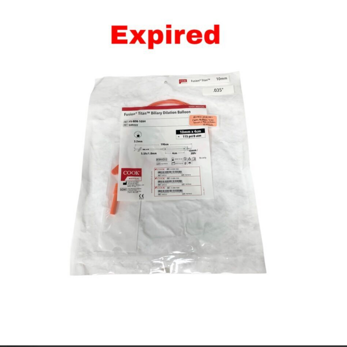 COOK MEDICAL FS-BDB-10X4 G49222 Fusion Titan Biliary Dilation Balloon 10mm x 4cm Exp.2024 10