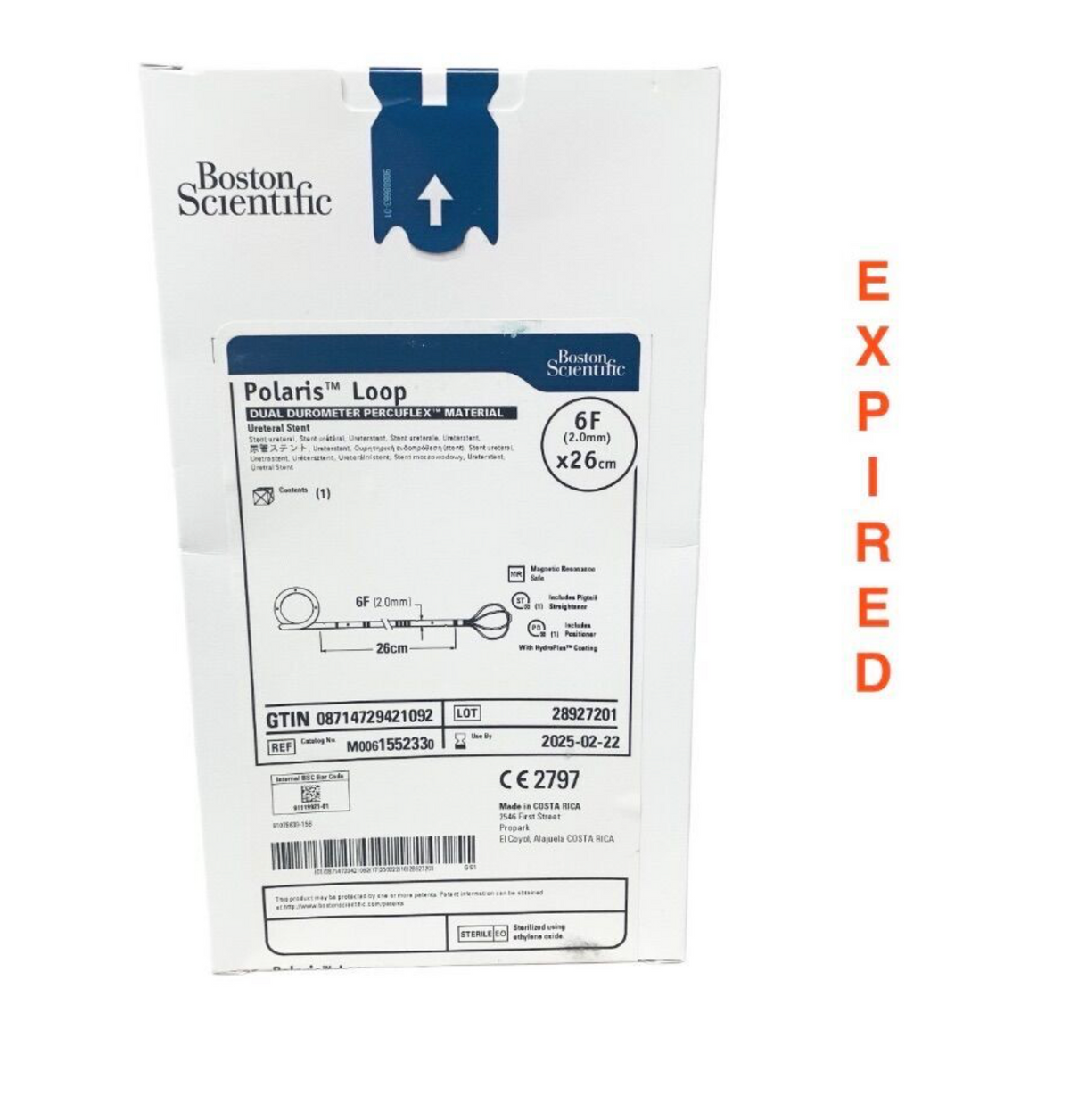 BOSTON SCIENTIFIC M0061552330 Scientific Polaris Loop Ureteral Stent 6F x 26cm Dual Durometer Percuflex w/ HydroPlus EXP 2025 02