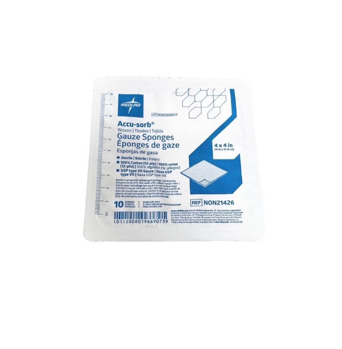 MEDLINE NON21426 Accu-Sorb 4x4 Sterile Gauze Sponges 12-Ply 100% Cotton USP Type VII 10/Pack