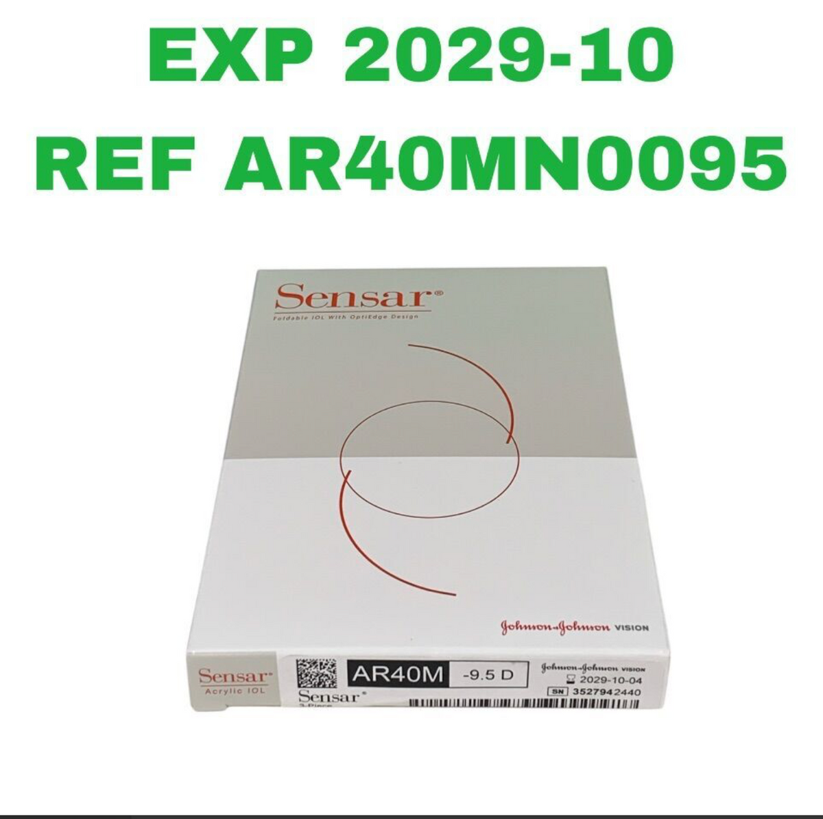 JOHNSON & JOHNSON AR40MN0095 Sensar Foldable 3 Piece Acrylic IOL -9.5 D Exp. 2029 10