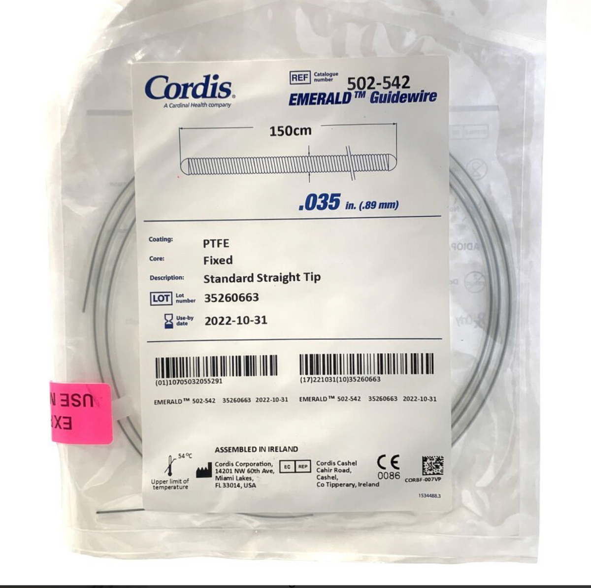 CORDIS 502-542 EMERALD GUIDEWIRE EXP 2022 10