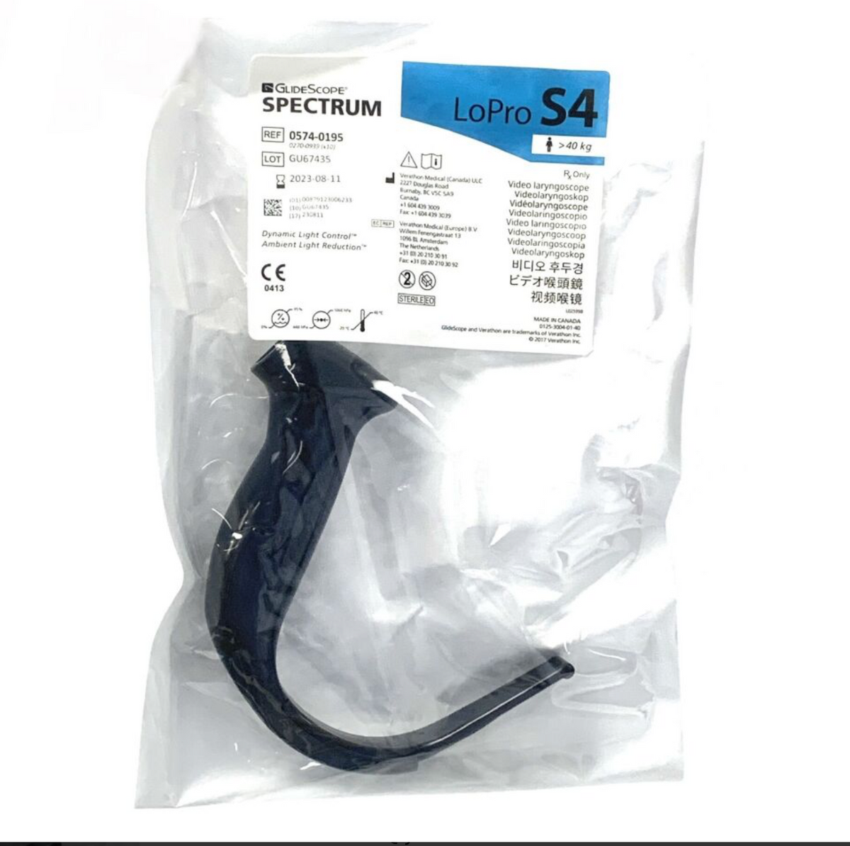 VERATHON MEDICAL 0574-0195 GLIDESCOPE SPECTRUM LOPRO S4 EXP 2023 08