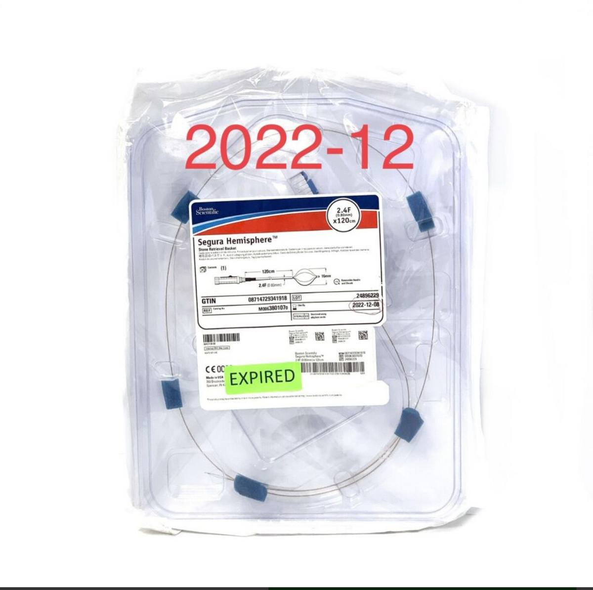 BOSTON SCIENTIFIC M0063801070 SEGURA HEMISPHERE STONE RETRIEVAL BASKET EXP 2022 12