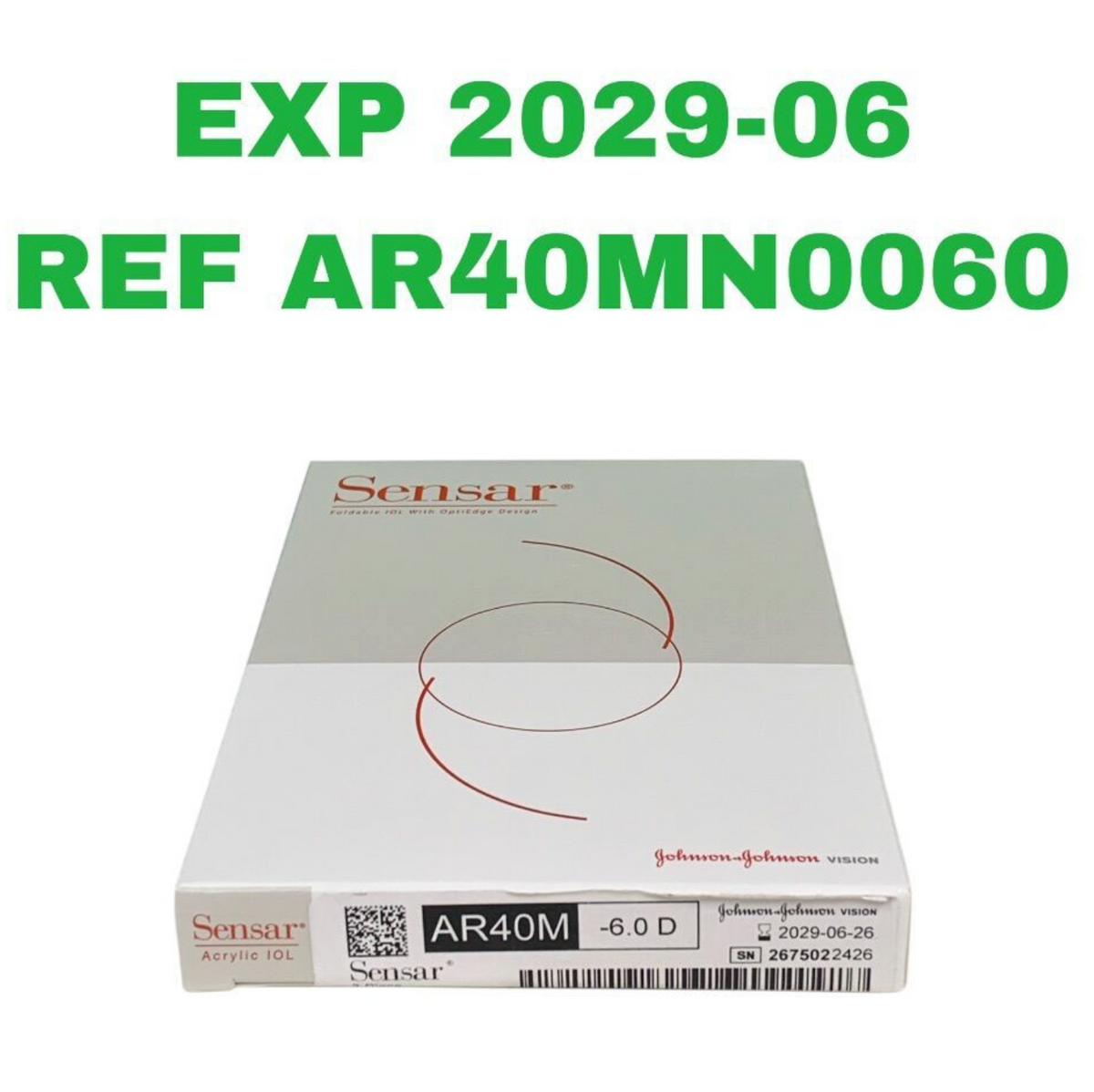 JOHNSON & JOHNSON AR40MN0060 Sensar 3-Piece Foldable Acrylic IOL 6.0 D Exp 2029 06