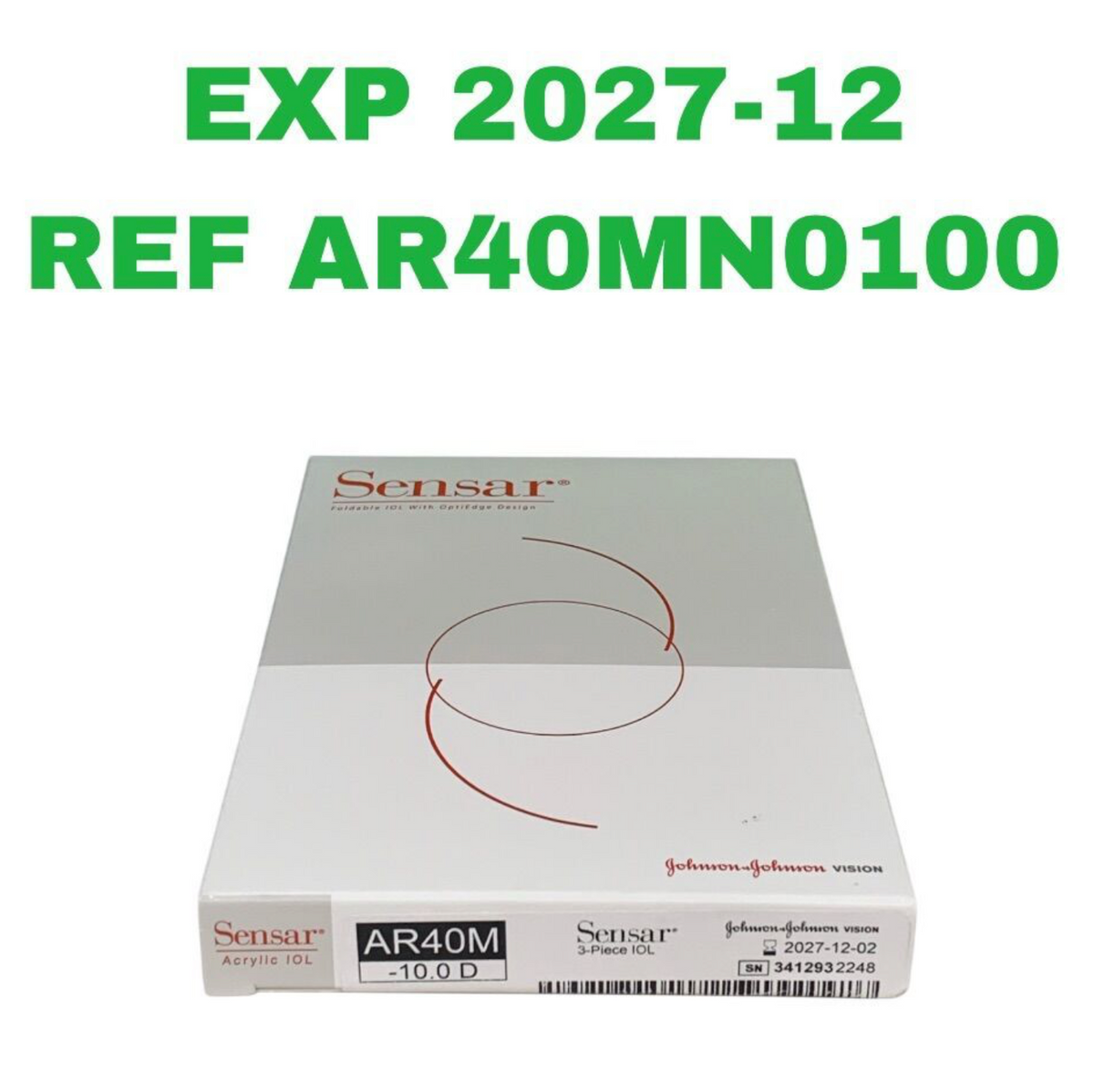 JOHNSON & JOHNSON AR40MN0100 Sensar 3-Piece Foldable Acrylic Intraocular Lens (IOL) -10.0 D EXP 2027 12
