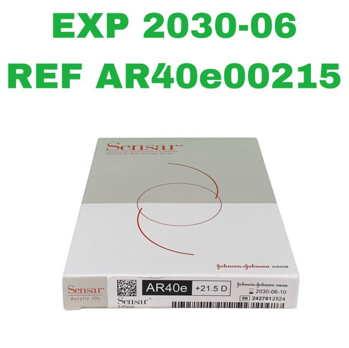 JOHNSON & JOHNSON AR40e00215 Sensar 3-Piece Foldable Acrylic IOL 21.5 D Exp 2030 06