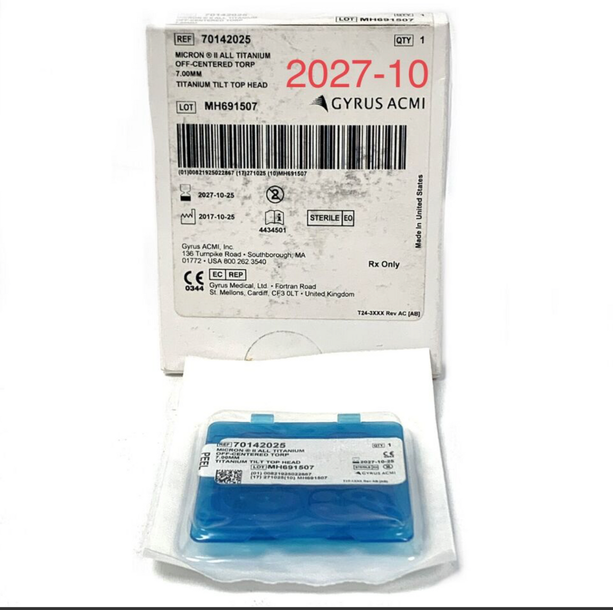 GYRUS ACMI 70142025 MICRON 7MM ALL TITANIUM OFF-CENTERED TORP  EXP 2027 10