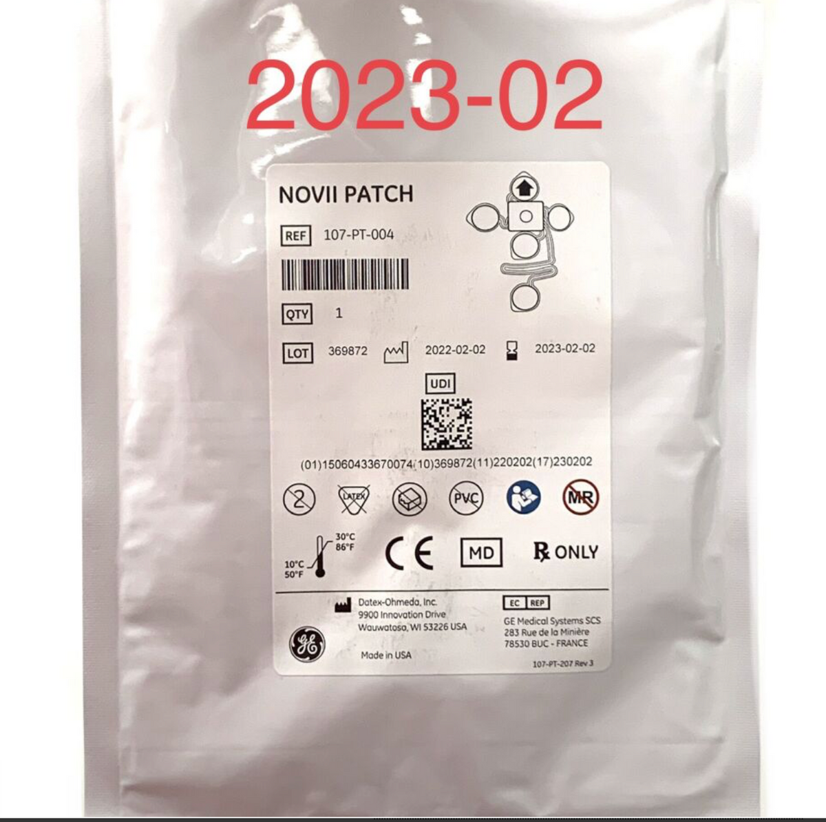 DATEX OHMEDA 107-PT-004 NOVII PATCH EXP 2023 02