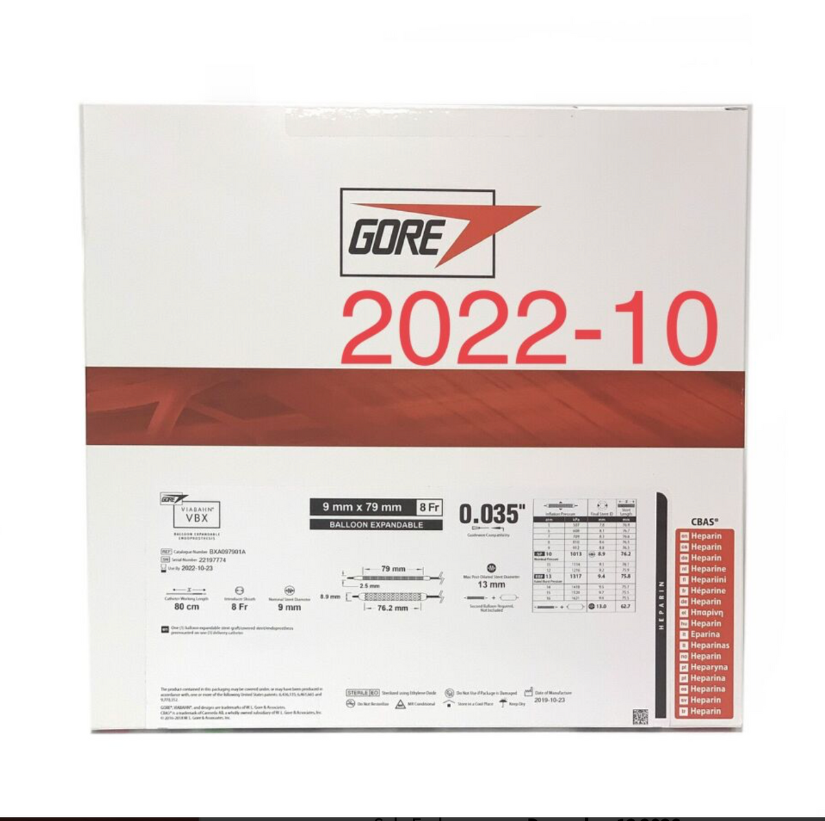 GORE BXA097901A VIABAHN VBX BALLOON EXPANDABLE ENDOPROSTHESIS EXP 2022 10