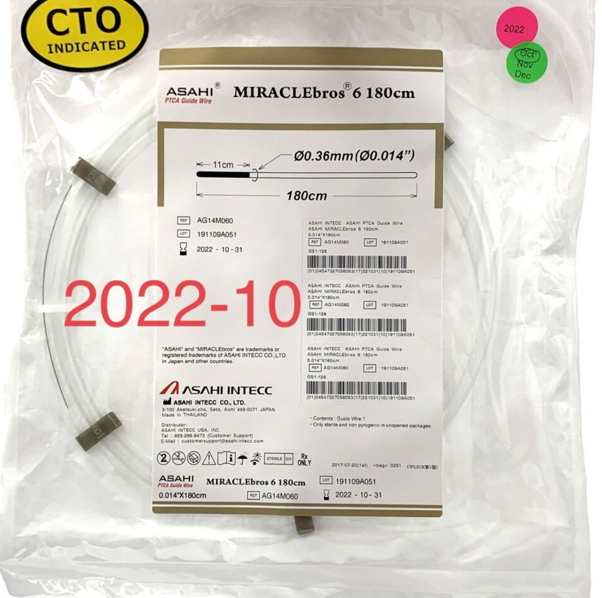 ASAHI INTECC AG14M060 MIRACLEBROS 6 PTCA GUIDEWIRE EXP 2022 10