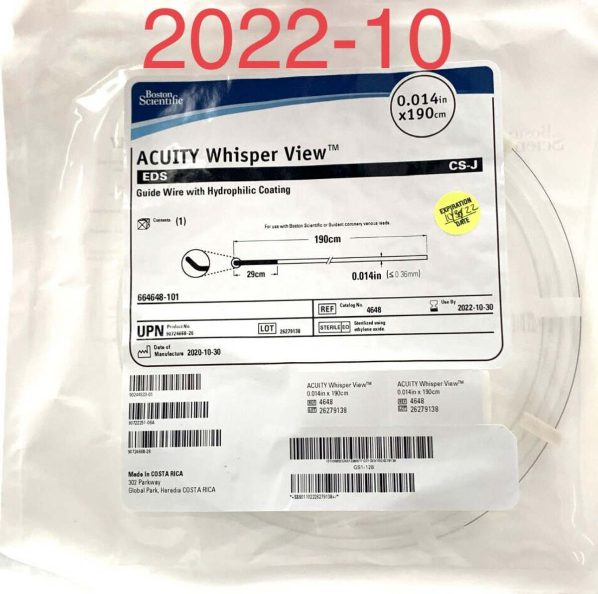 BOSTON SCIENTIFIC 4648 ACUITY WHISPER VIEW GUIDEWIRE EXP 2022 10