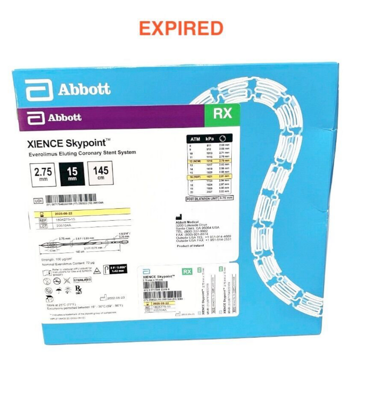 ABBOTT 1804275-15 XIENCE Skypoint Everolimus Eluting Coronary Stent 2.75mm x 15mm 2025 05