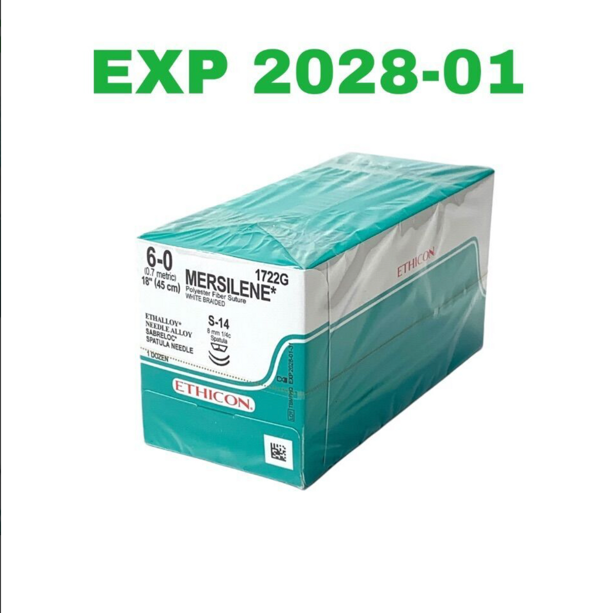 ETHICON 1722G MERSILENE Polyester Fiber Suture WHITE BRAIDED EXP 2028 01