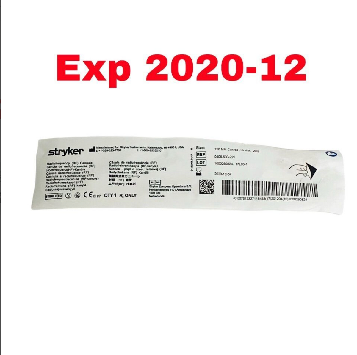 STRYKER 0406-630-225 150MM CURVED 10MM 20G RADIOFREQUENCY CANNULA EXP 2020