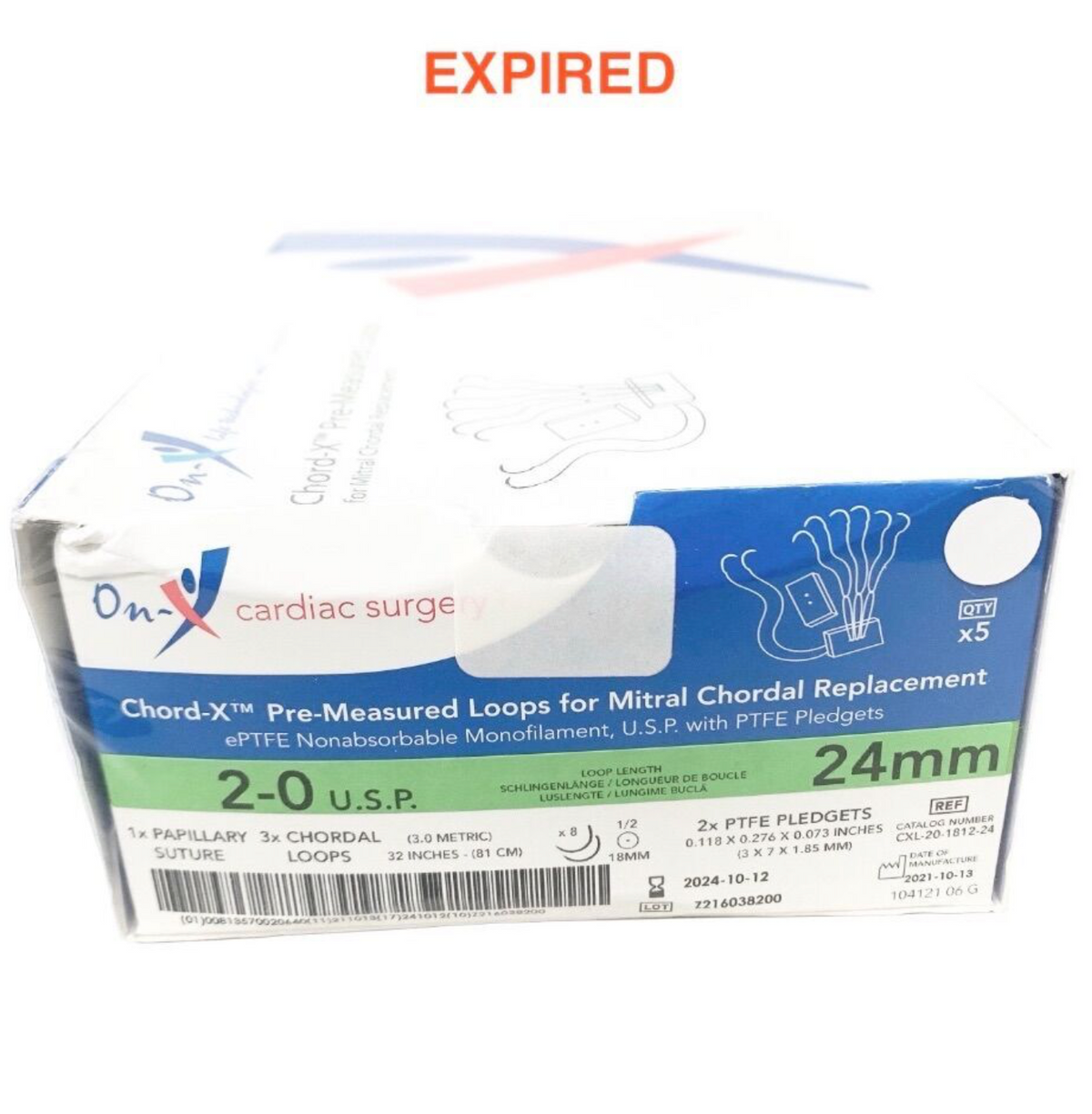 ONX CARDIAC SURGERY CXJ-20-1812-24 Chord-X Pre-Measured Mitral Chordal Replacement Loops 2-0 USP 24mm BOX OF 5 EXP 2024 10