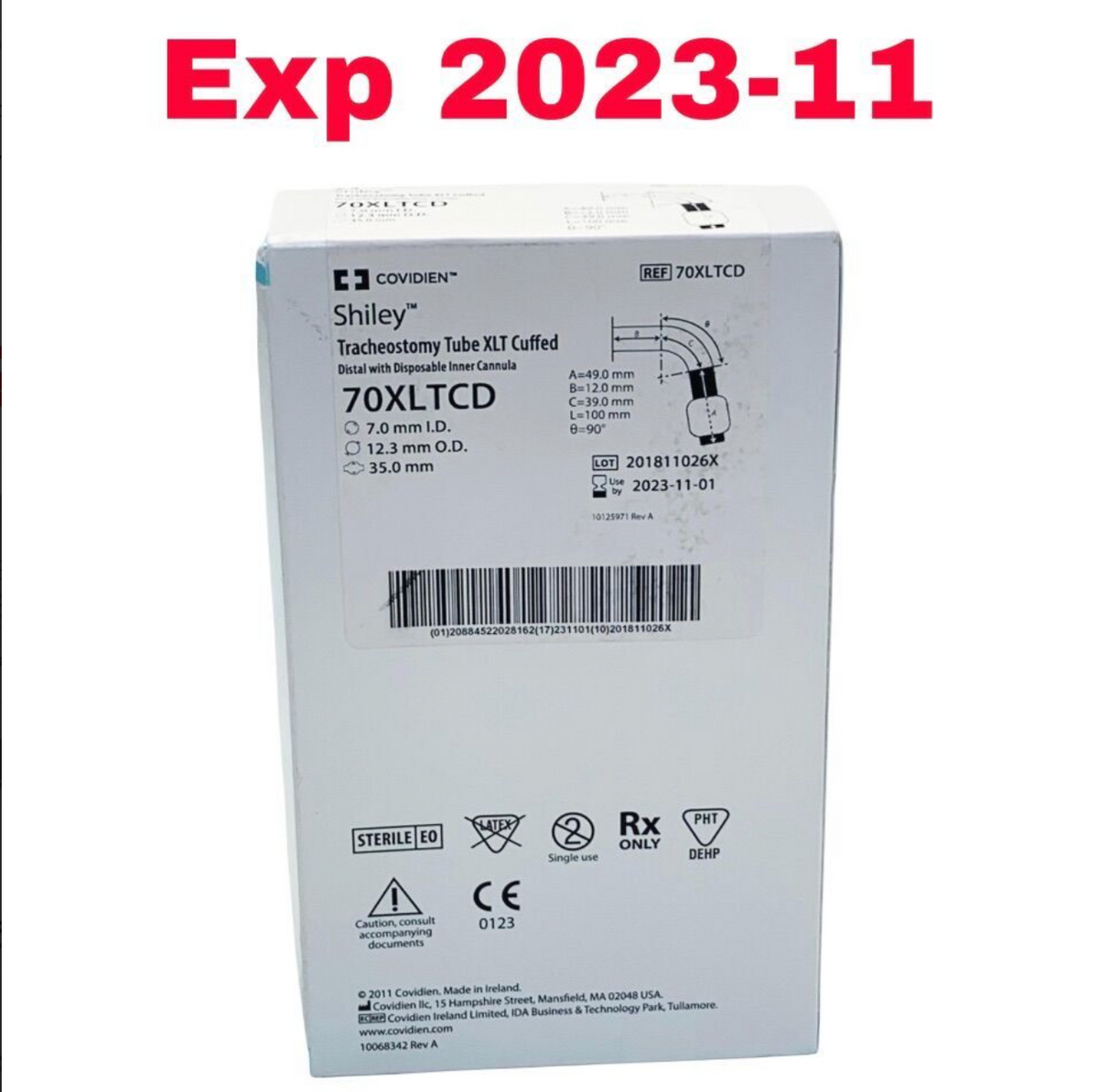 COVIDIEN 70XLTCD Shiley Tracheostomy Tube XLT Cuffed Distal with Disposable Inner Cannula EXPIRED
