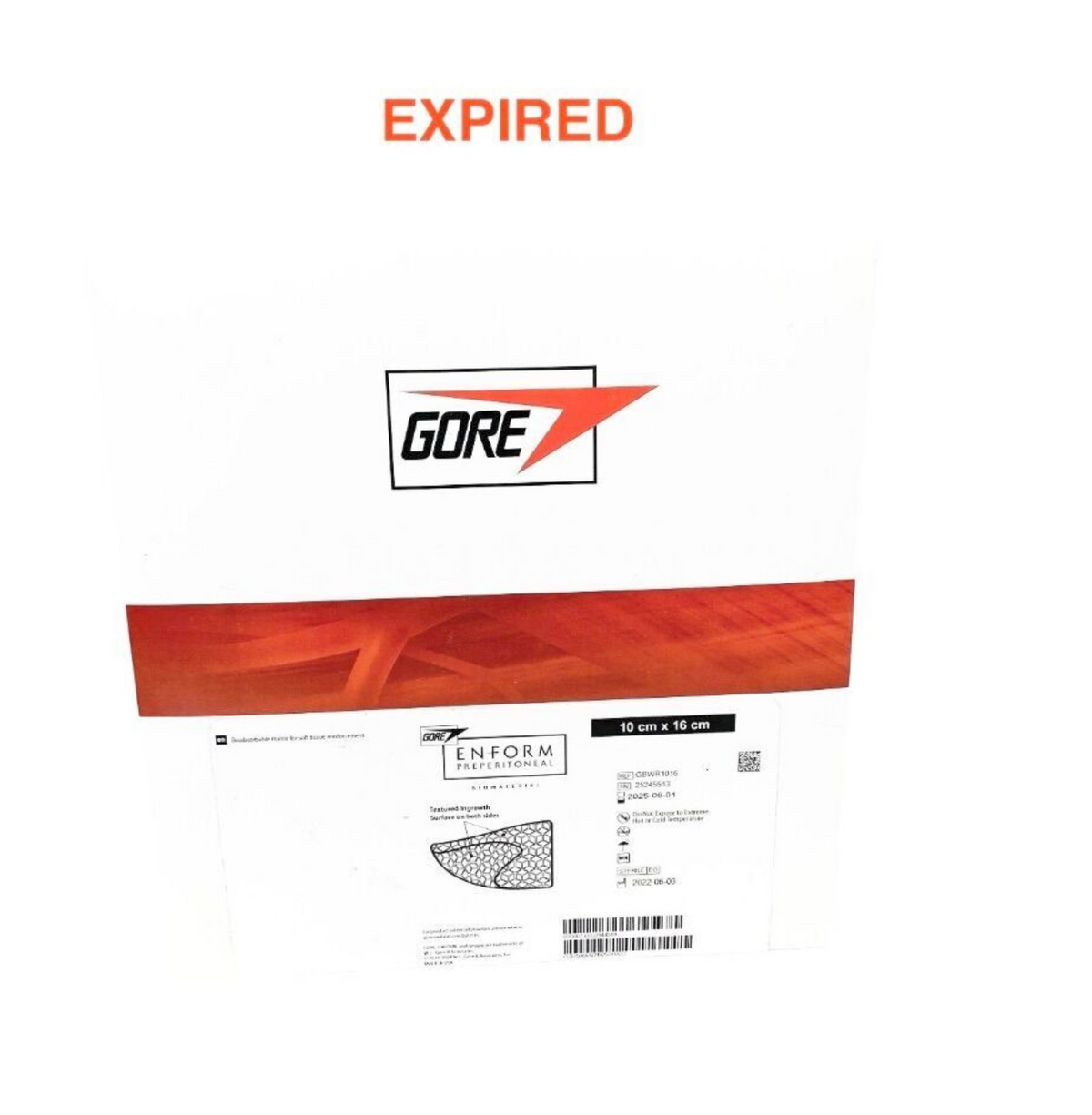 GORE GBWR1016 ENFORM Preperitoneal Biomaterial Surgical Mesh 10 cm x 16 cm Sterile EXP 2025 06