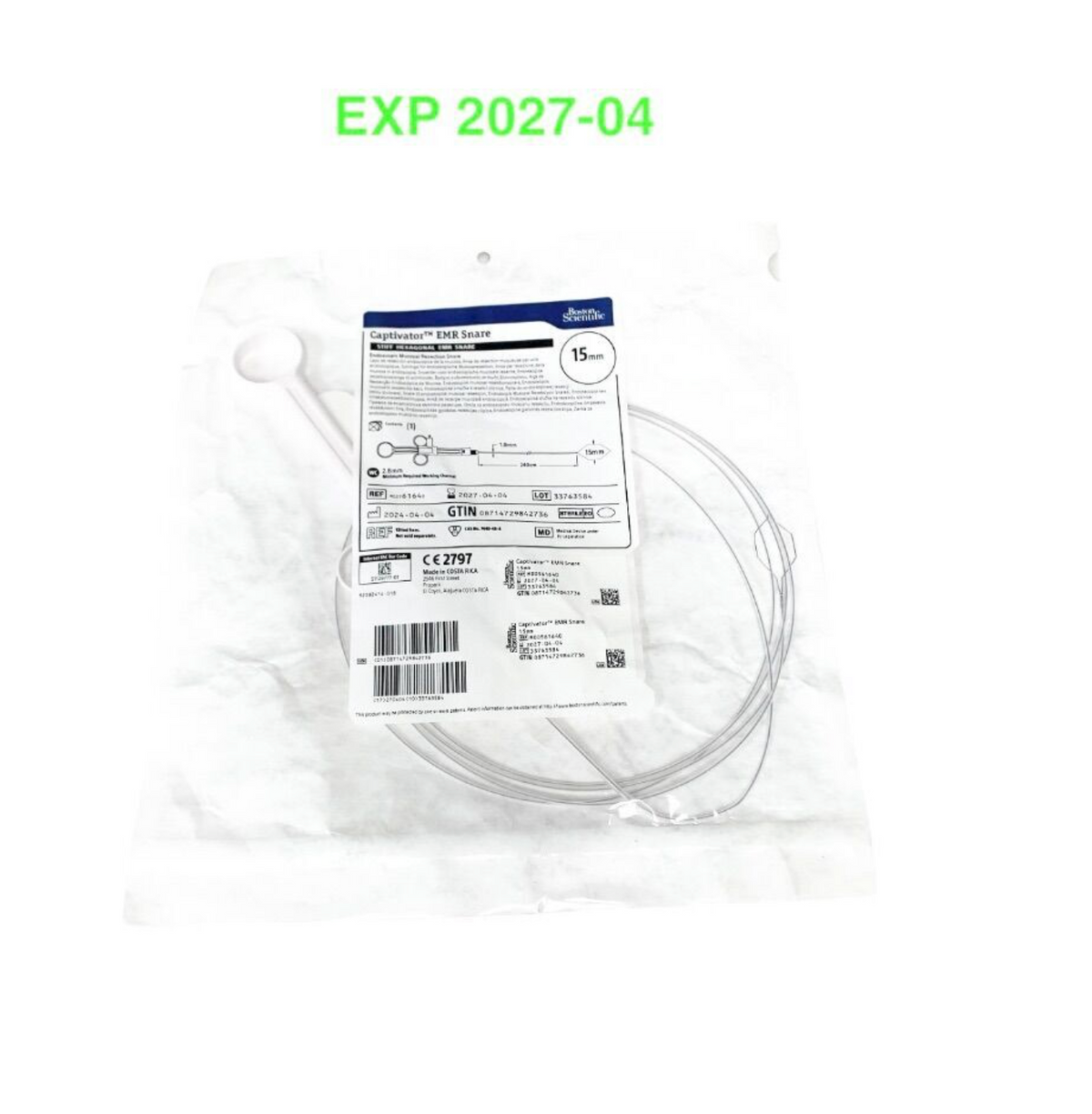 BOSTON SCIENTIFIC M00561640 Captivator EMR Snare 15mm Stiff Hexagonal Endoscopic Mucosal Resection EXP 2027 04