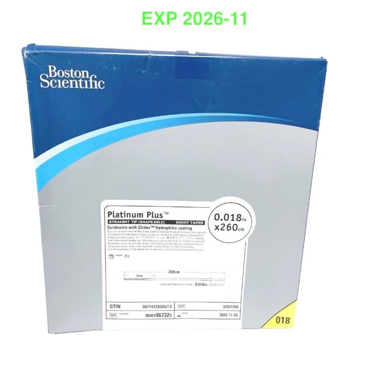BOSTON SCIENTIFIC M001467320 Platinum Plus Guidewire 0.018in x 260cm Straight Tip Short Taper Hydrophilic EXP 2026 11