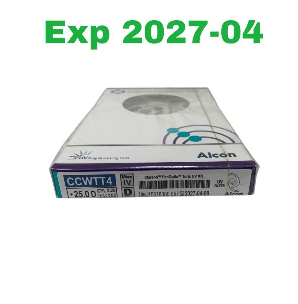 ALCON CCWTT4 Clareon PanOptix Toric UV IOL +25.0 D CYL 2.25 EXP 2027 04