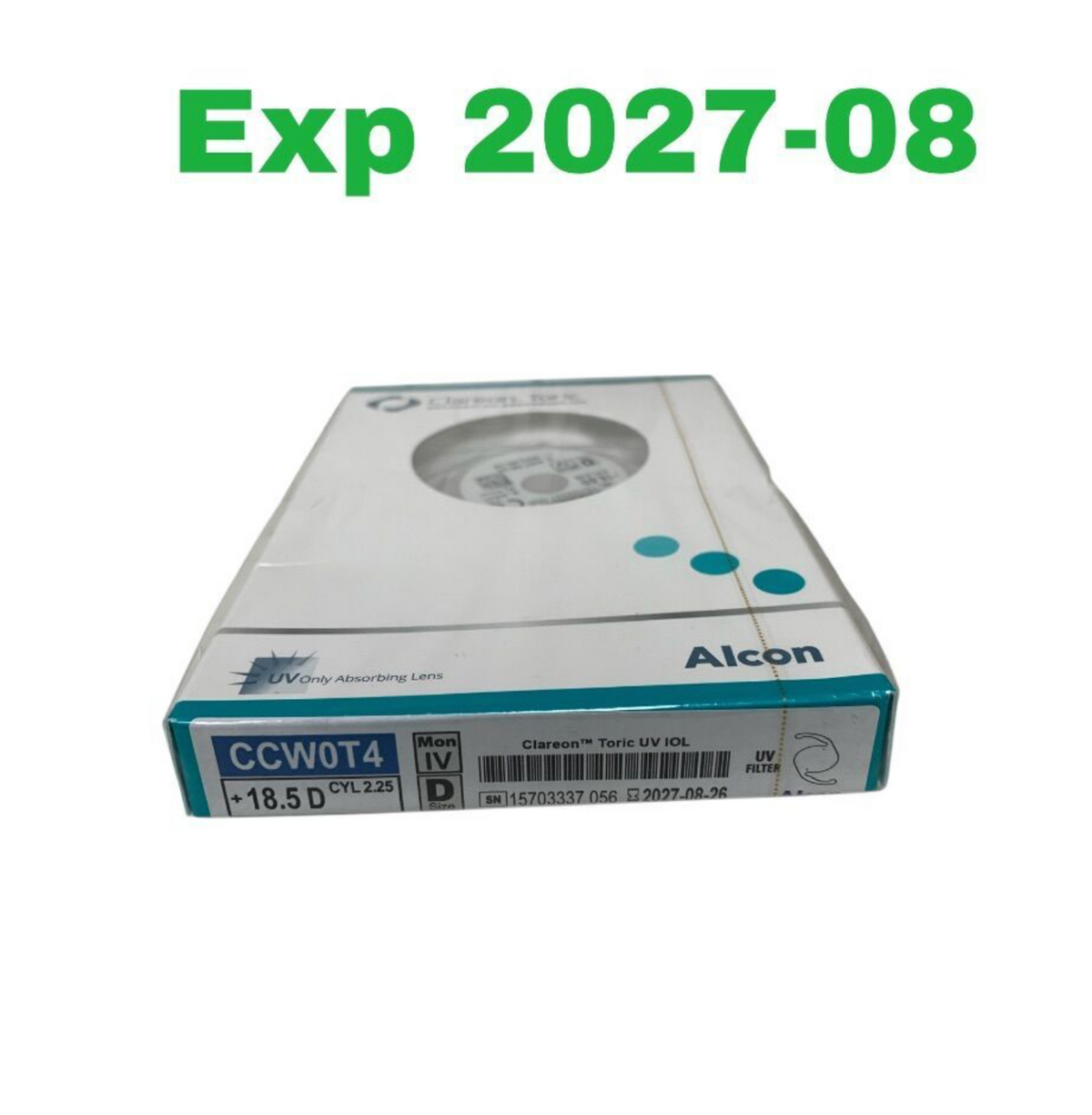 ALCON CCW0T4 Clareon Toric UV Absorbing IOL +18.5 D CYL 2.25 EXP 2027 08