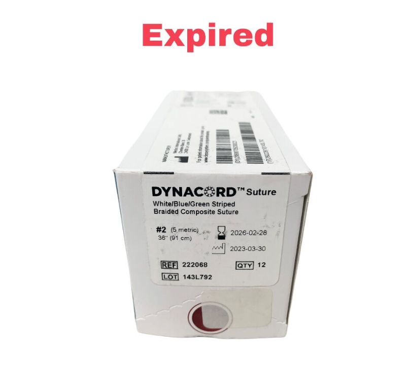 DEPUY SYNTHES 222068 Dynacord Suture White/Blue/Green Striped Braided Composite Suture BOX OF 12 EXP 2026 02