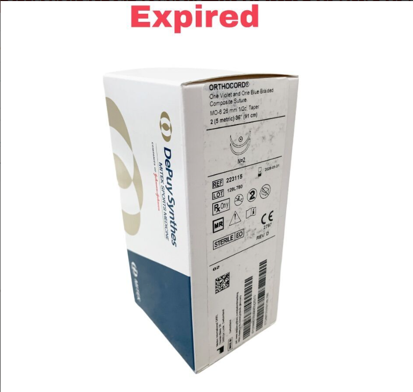 DEPUY SYNTHES 223115 ORTHOCORD Suture #2 (5 Metric)  MO-6 Needle  Box of 12 EXP 2026 01