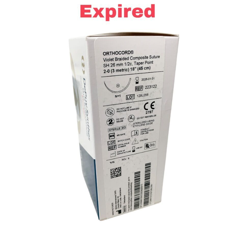 DEPUY SYNTHES 223122 ORTHOCORD Suture 2-0 (3 Metric)Taper Point SH Needle  Box of 12 EXP 2026 01