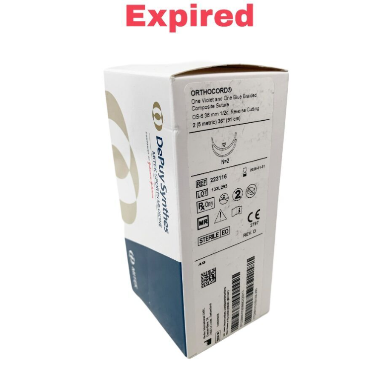 DEPUY SYNTHES 223116 ORTHOCORD One Violet and One Blue Braided Composite Suture OS-6 Reverse Cutting Box of 12 EXP 2026 01