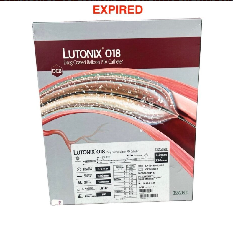 BARD LX1813062205F Lutonix 018 Drug Coated Balloon PTA Catheter 6.0mm x 220mm OTW 0.018 Guidewire Exp.2026 01
