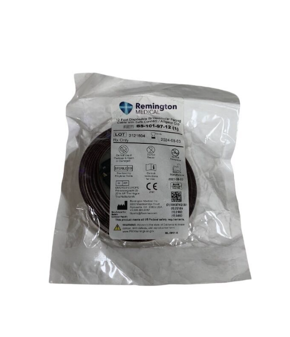 REMINGTON MEDICAL BS-101-97-12 Disposable Bi-Ventricular Pacing Cable Safe Connect Alligator Clip 12ft EXP. 2024 08