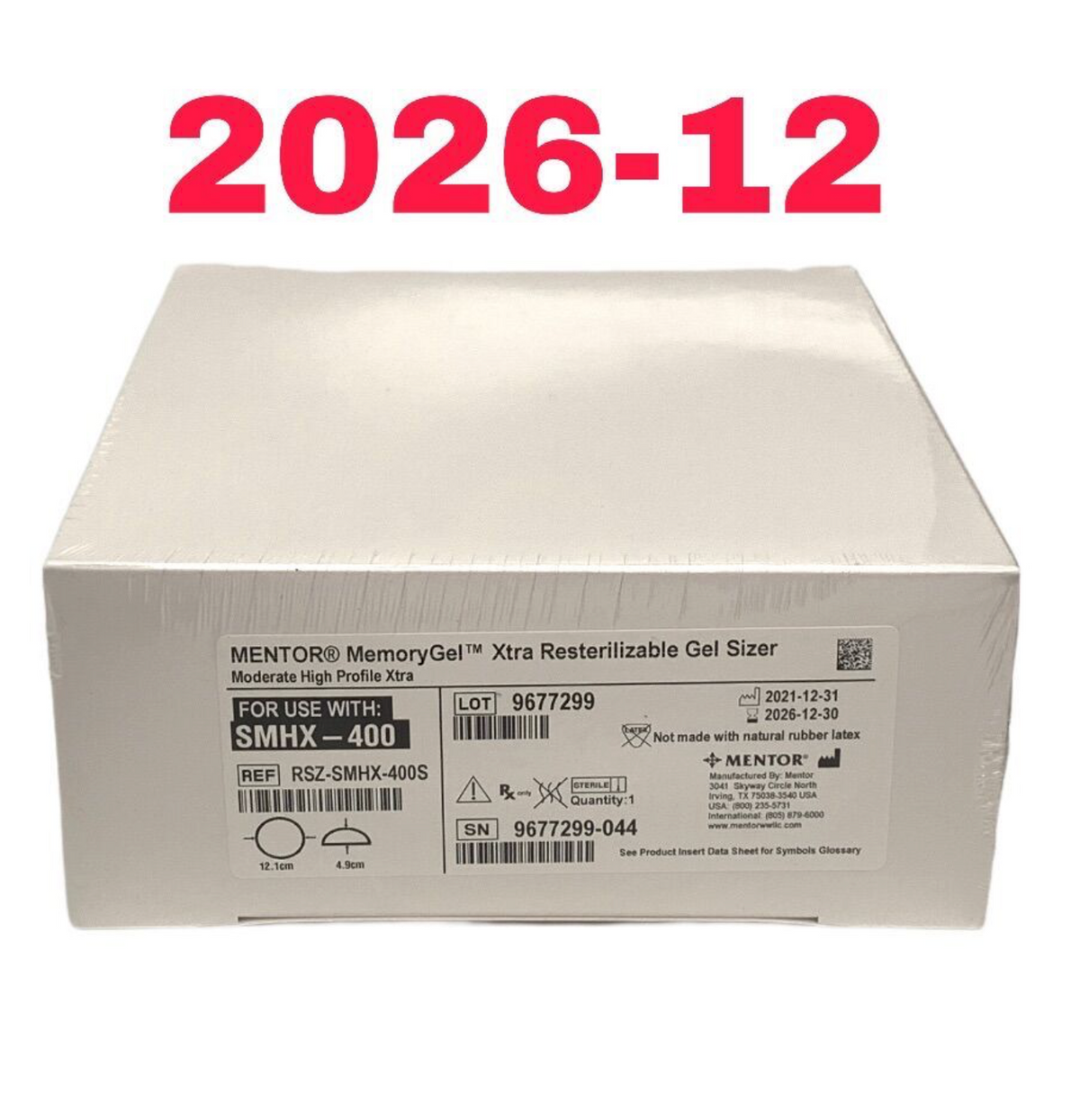 MENTOR RSZ-SMHX-400S MemoryGel Xtra Resterilizable Gel Sizer Moderate High Profile Xtra EXP 2026 12