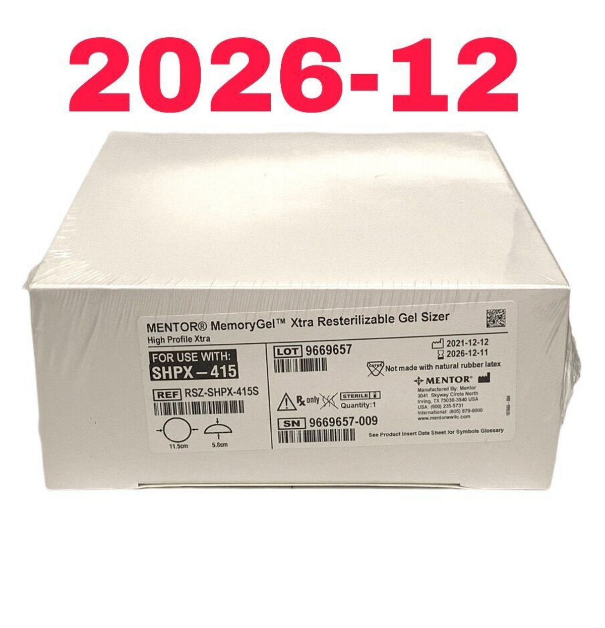 MENTOR RSZ-SHPX-415S MemoryGel Xtra Resterilizable Gel Sizer High Profile Xtra EXP 2026 12
