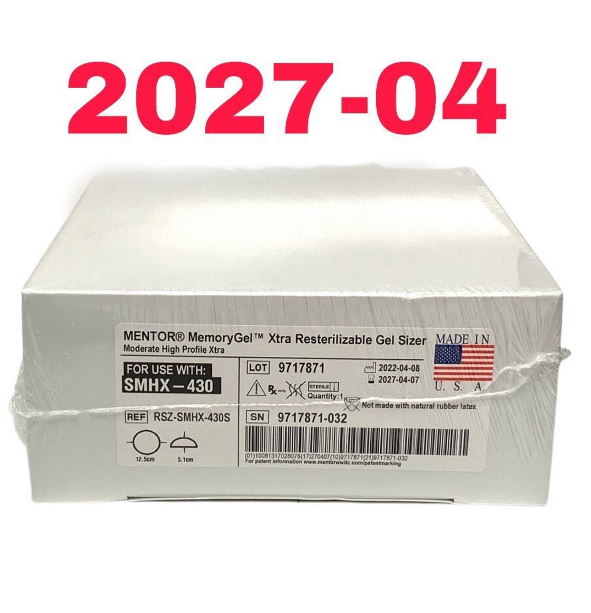 MENTOR RSZ-SMHX-430S Memory Gel Xtra Resterilizable Gel Sizer Moderate High Profile Xtra EXP 2027 04
