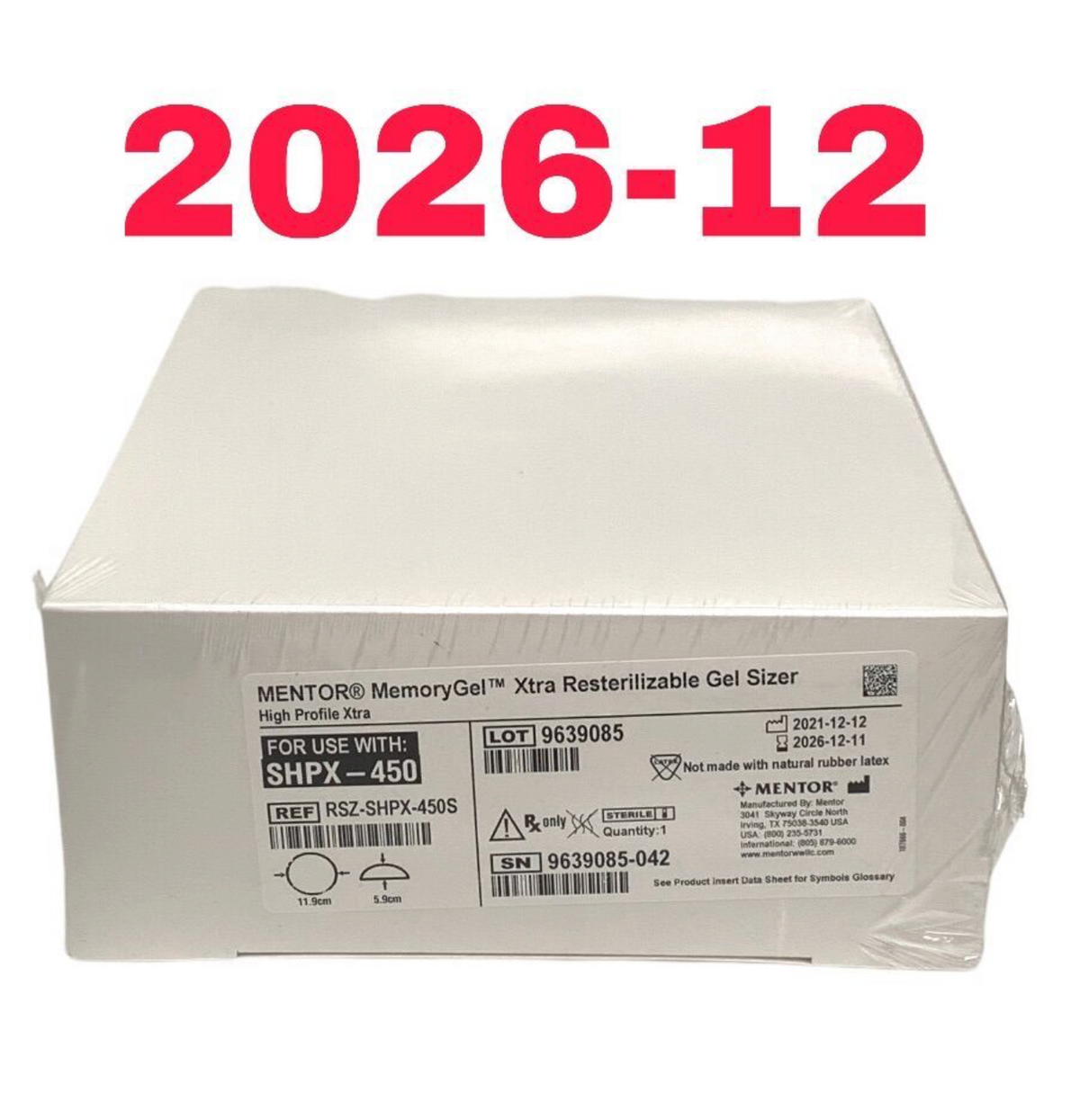 MENTOR RSZ-SHPX-450S MemoryGel Xtra Resterilizable Gel Sizer High Profile Xtra EXP 2026 12