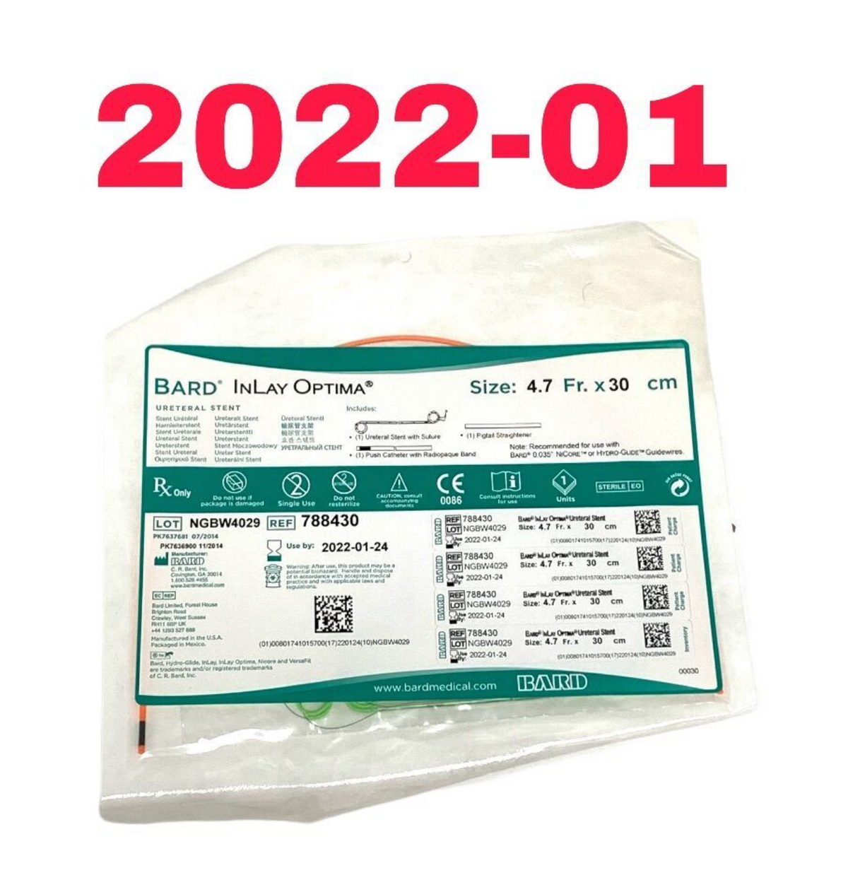 BARD 788430 INLAY OPTIMA URETERAL STENT EXP 2022 01