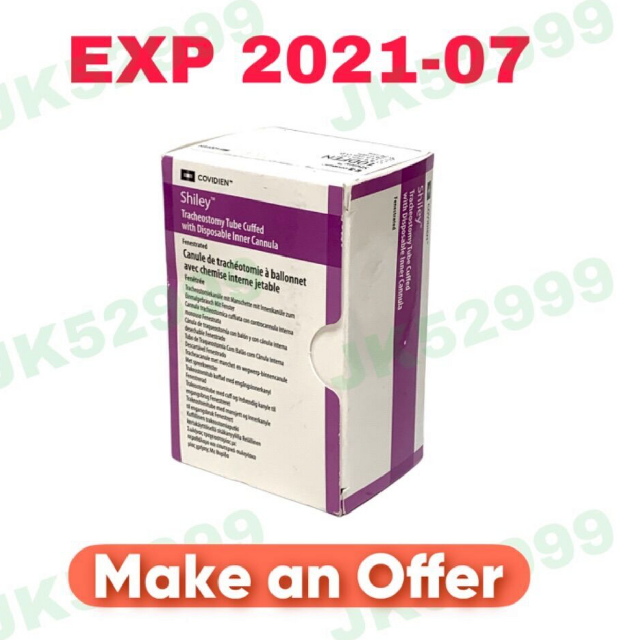 COVIDIEN 10DFEN SHILEY Tracheostomy Tube Cuffed with Disposable Inner Cannula EXP 2021 07